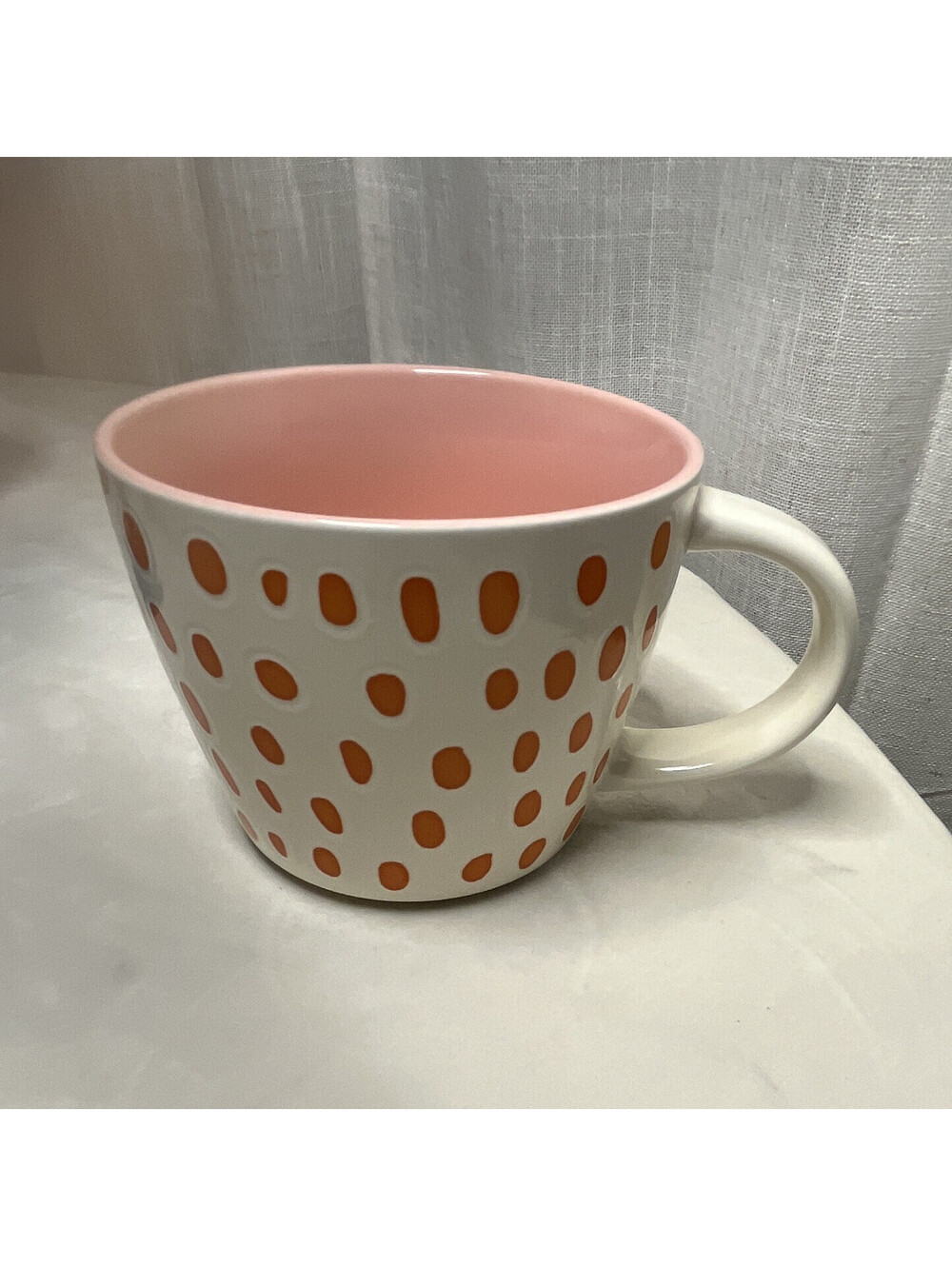 Opalhouse Stoneware Coffee Mug 16 fl oz White Pink Orange Polka Dot D/W M/W